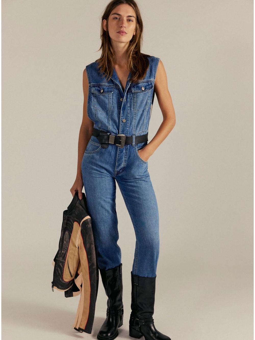 NWT Free People Sleeveless Denim Jumpsuit
